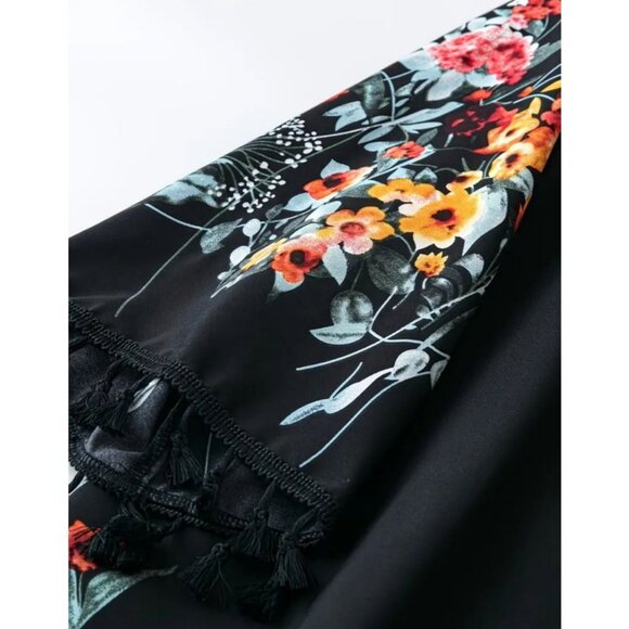 Floral Tassel Kimono Top Lightweight 3/4 Sleeve Open Front NEW Women’s - Picture 3 of 5